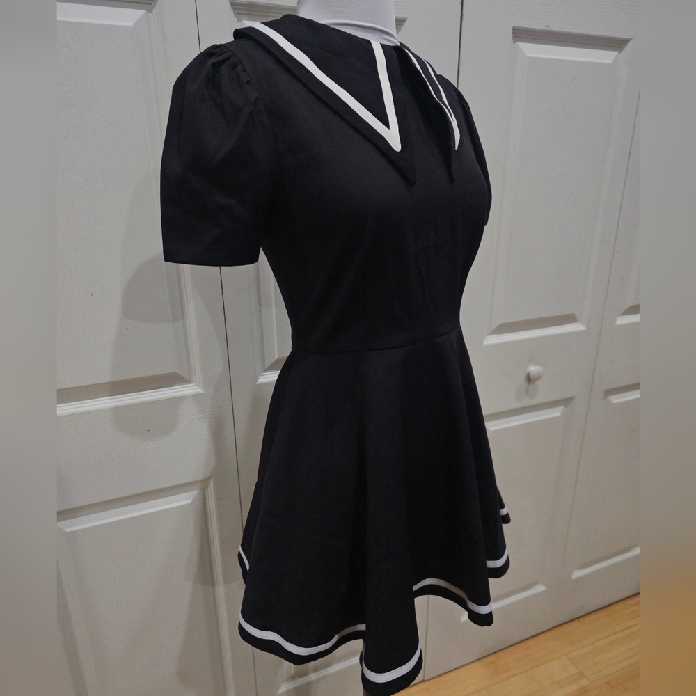 Dolls Kill Goth Widow Black & White Miss Your Hexes Sailor Mini Dress XS NWT - Picture 2 of 8